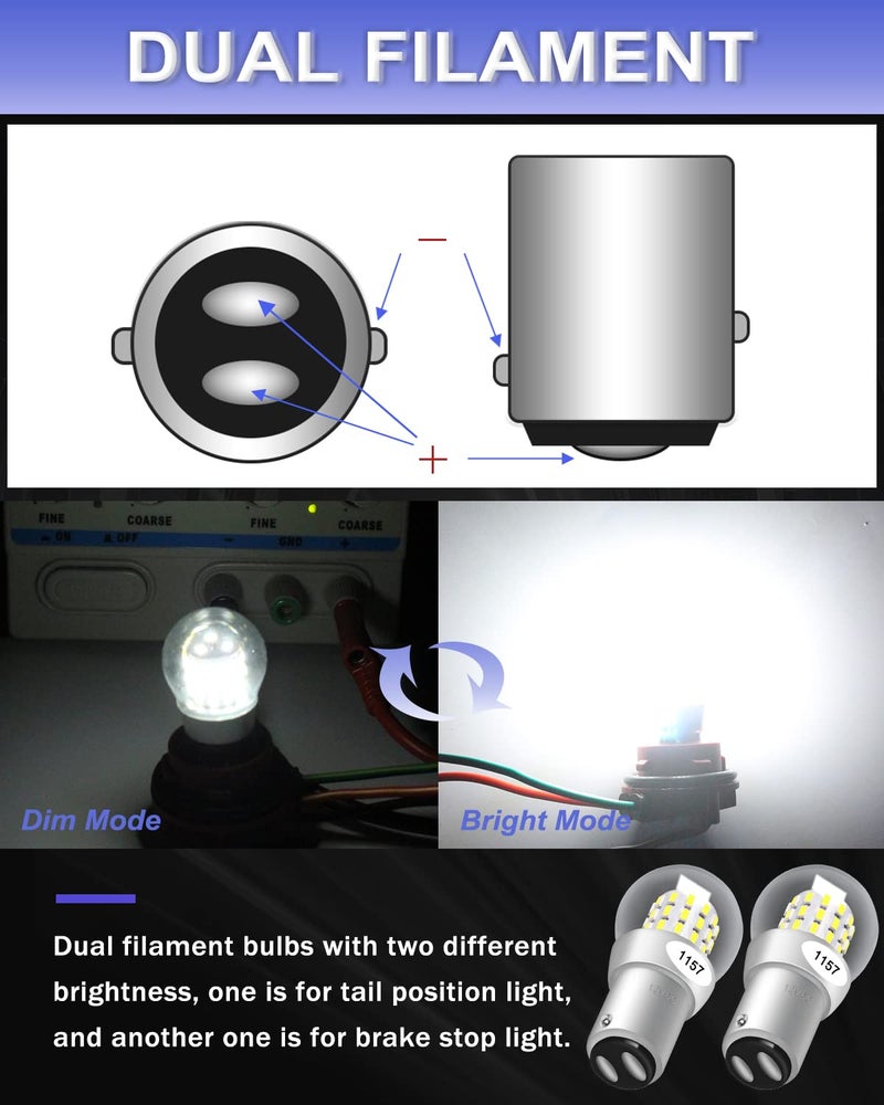 Alopee 2-Pack 1157 LED Bulb White 12V-15V DC BAY15D Bulb 39SMD 3014 Chip Waterproof High Brightness for Reverse Backup Lights Compatible with 2357 7528 2057 - Image 5